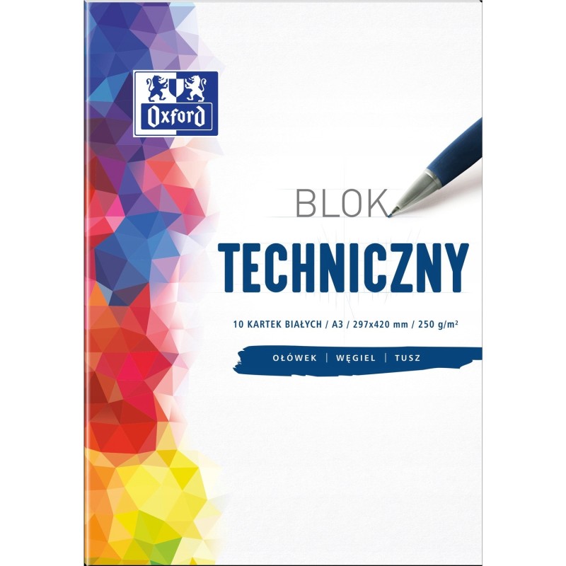 Blok techniczny szkolny A3 biały 10 kartek 250g 400093232 OXFORD
