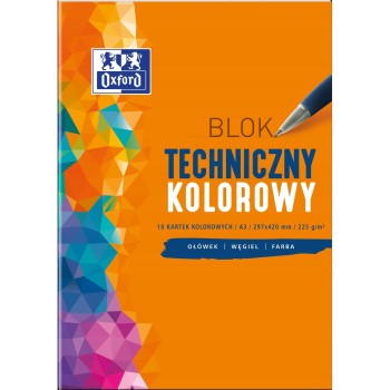 Blok techniczny szkolny A3 kolorowy 10 kartek 225g 400093234 OXFORD