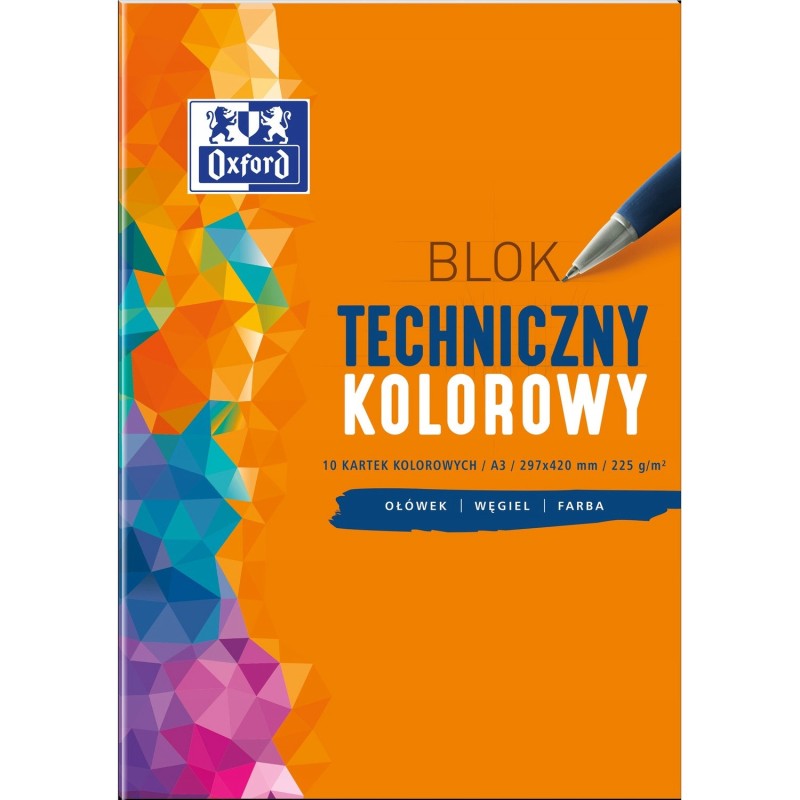 Blok techniczny szkolny A3 kolorowy 10 kartek 225g 400093234 OXFORD