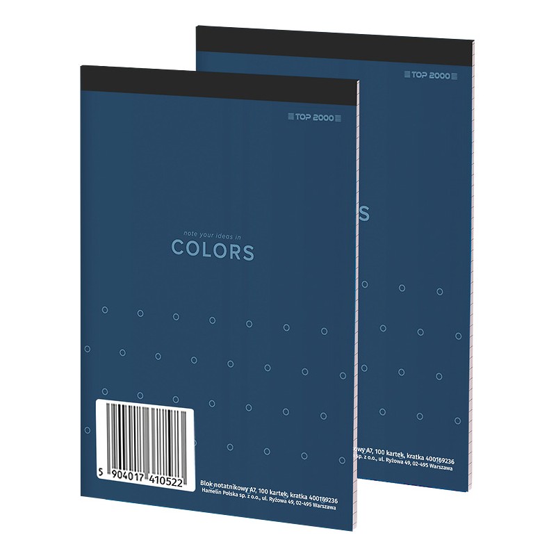 Blok notatnikowy w kratkę A7 notatnik 100 kartek klejony COLORS 400169236 TOP 2000