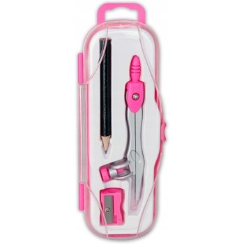 Cyrkiel szkolny z ołówkiem + temperówka w etui PC-102 różowy TT7635 PENMATE