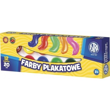 Farby plakatowe zestaw 12 kolorów 20ml szkolne 83114901 ASTRA