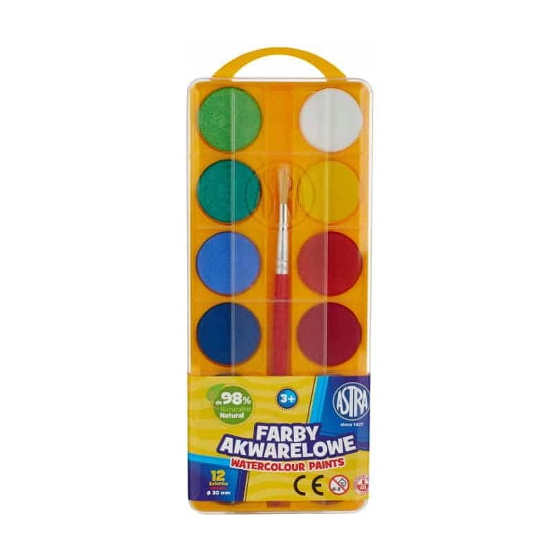 Farby akwarelowe szkolne zestaw 12 kolorów + pędzelek 83216904 ASTRA