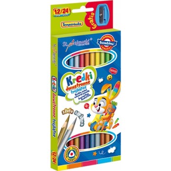 Kredki ołówkowe trójkątne dwustronne Zestaw 12 kredek 24 kolory + temperówka BAMBINO St.Majewski