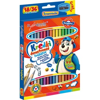 Kredki ołówkowe trójkątne dwustronne Zestaw 18 kredek 36 kolorów + temperówka BAMBINO St.Majewski