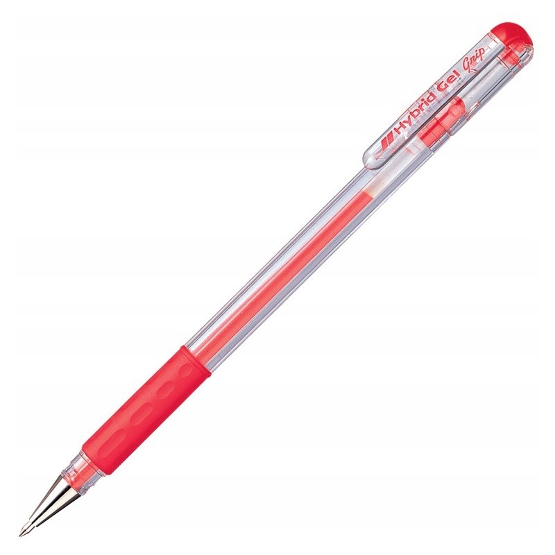 Pióro żelowe PENTEL K116 czerwony z gumowym uchwytem Hybrid Gel Grip