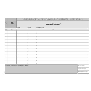 S-210-3 Ewidencja nabytych i wydanych naczyń jednorazowego użytku z tworzyw sztucznych MICHALCZYK I PROKOP