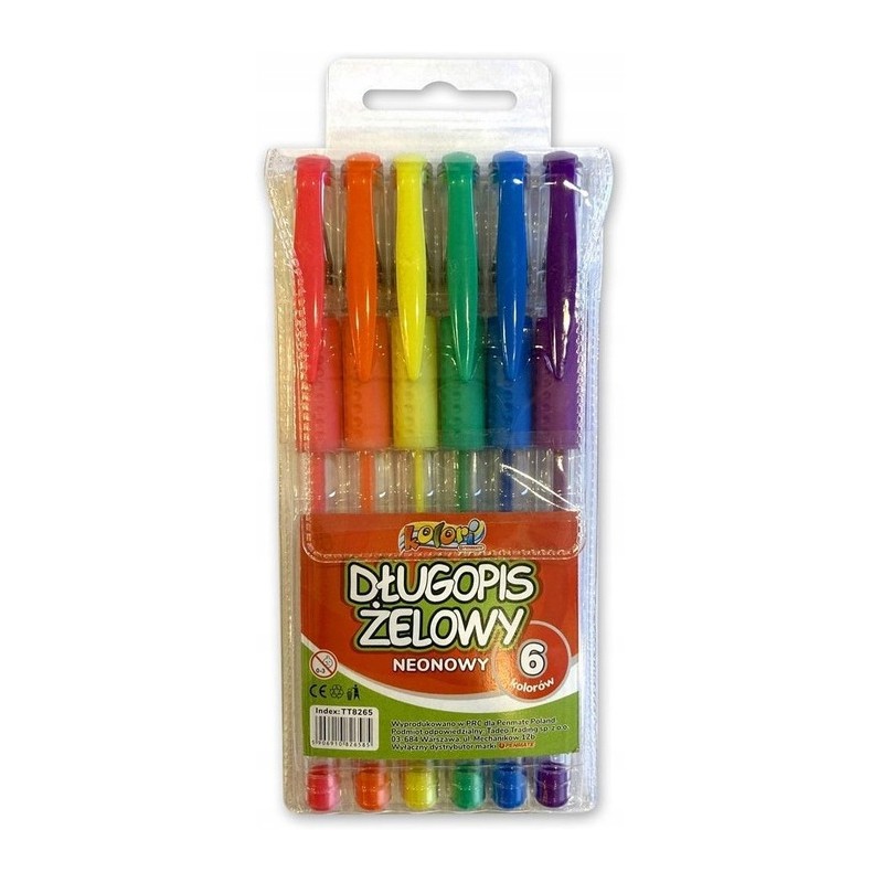 Długopis żelowy neonowy 6 kolorów Kolori TT8265 PENMATE