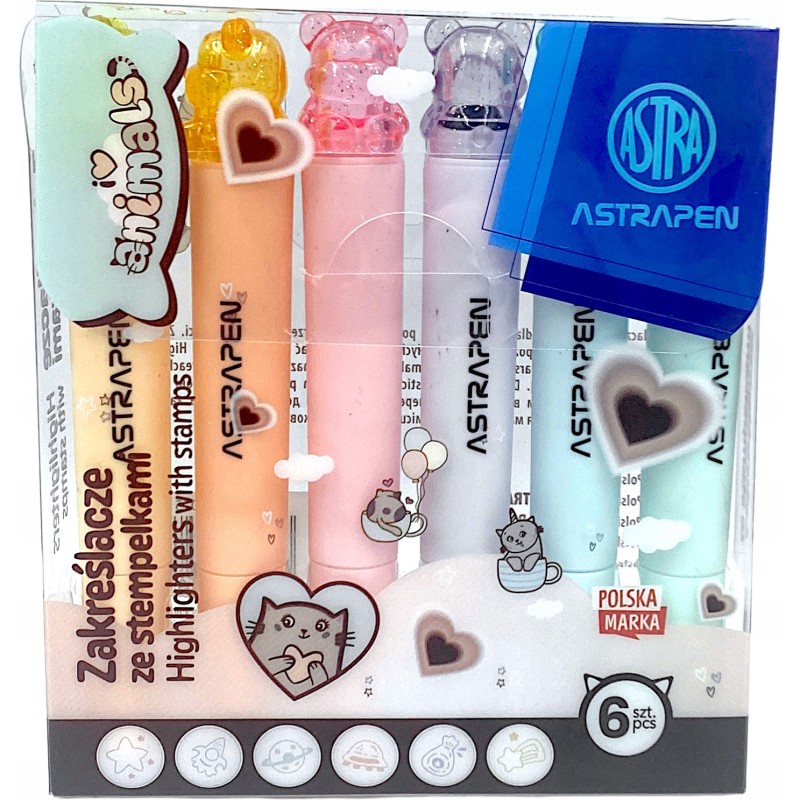 Zakreślacze ze stempelkami ASTRAPEN Animals Choco 6kol. 208025902