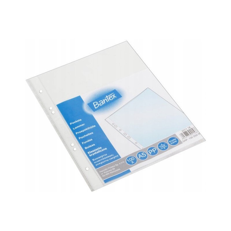 Koszulki krystaliczne na dokumenty A5 45mic 100 sztuk 100550091 BANTEX