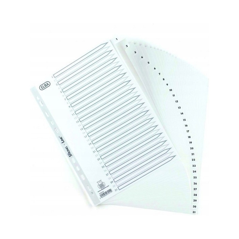 Przekładki numeryczne do segregatora A4 1-31 białe PP 100204793 OXFORD