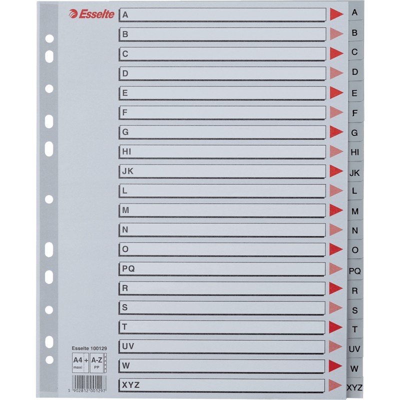 Przekładki MAXI A-Z PP szare 100129 ESSELTE