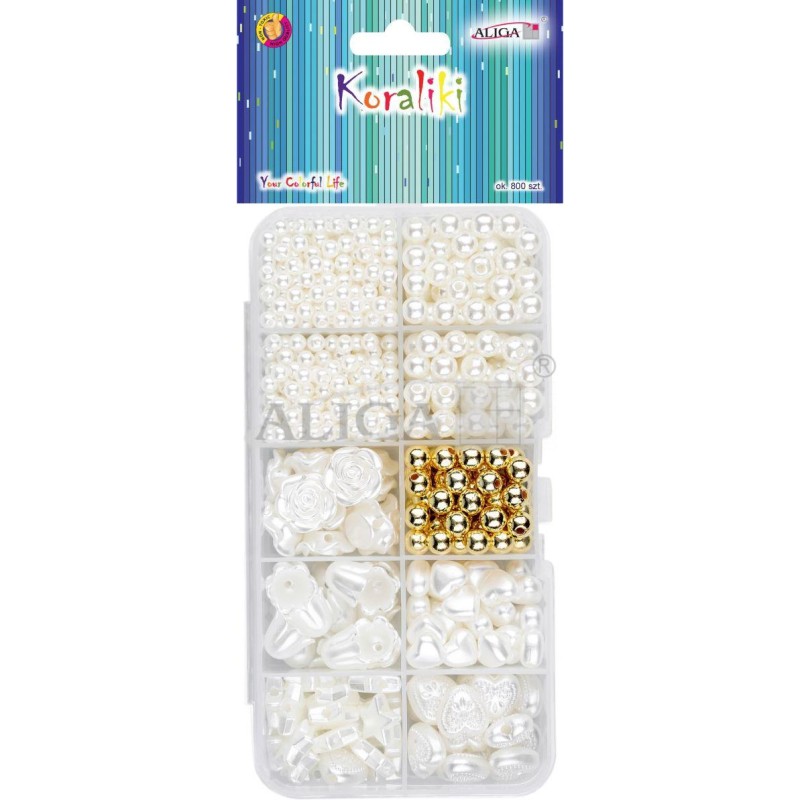 Zestaw koralików plastikowych w pudełku mix kształtów i kolorów ok.800szt. PJ-1120 ALIGA