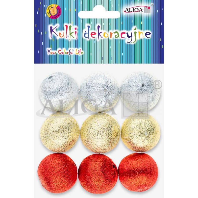 Kuleczki dekoracyjne styropianowe pokryte metalizowanymi nićmi roz. 3cm op. 9szt. BOM-4374 ALIGA
