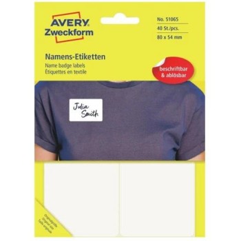 Etykieta identyfikatory imienne 80x54mm(10 arkuszy  40etykiet) białe foliowe 51065 AVERY ZWECKFORM