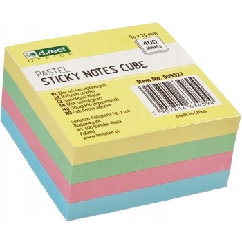 Bloczek samoprzylepny 75x75mm 400k pastelowy 009327 D.RECT