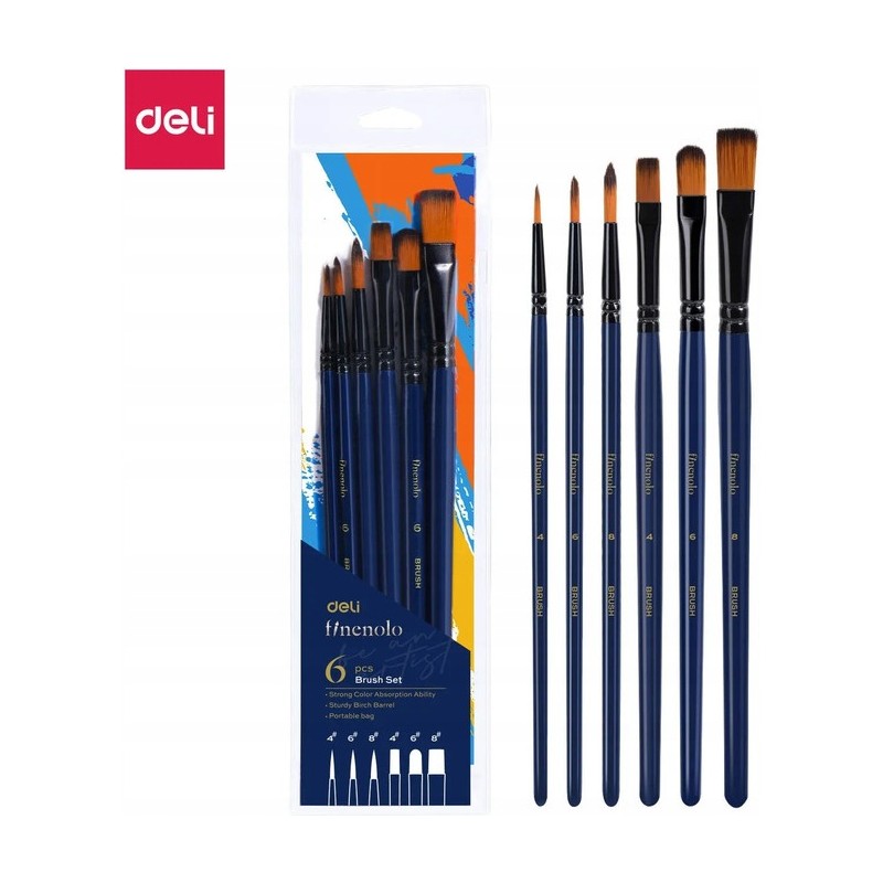 Zestaw pędzli FINENOLO 6szt miękki nylon EC277 DELI