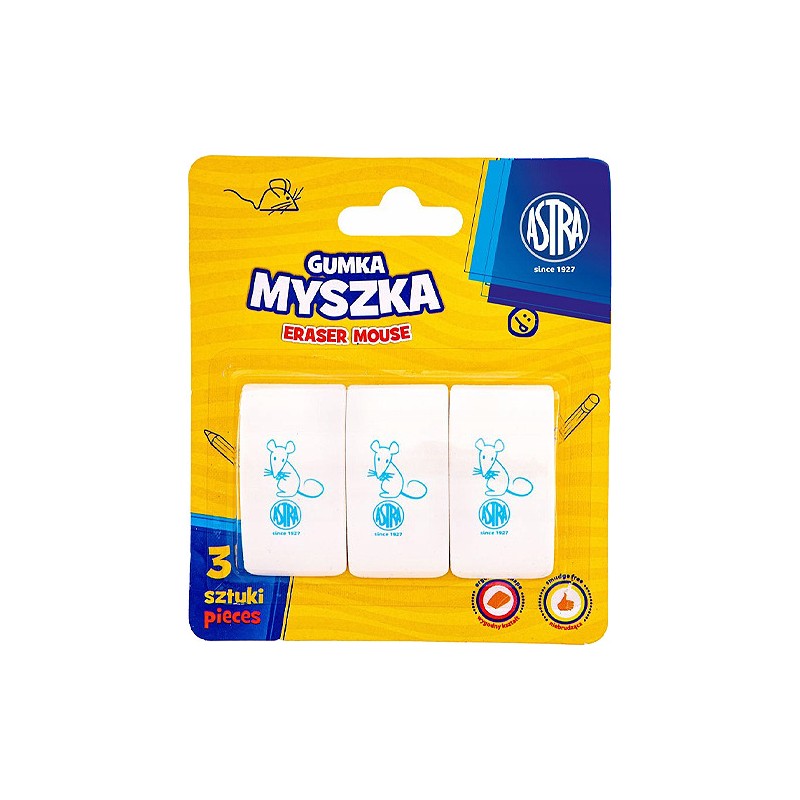 Gumka do ścierania MYSZKA blister (3 sztuki) 403022009 ASTRA