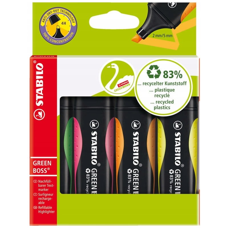 Zakreślacz STABILO green BOSS etui 4szt 6070/4