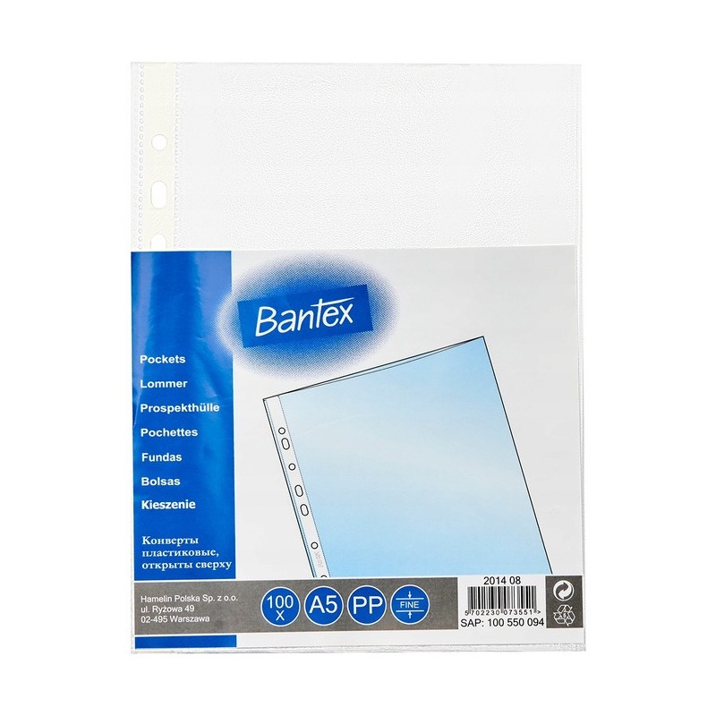 Koszulki groszkowe na dokumenty A5 48mic 100 sztuk w folii 100550094 BANTEX