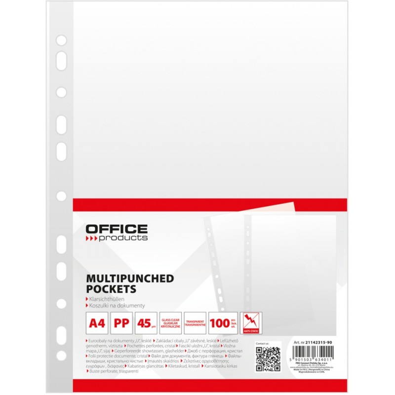 Koszulki krystaliczne na dokumenty PP A4 45mikr. (100szt.) 21142315-90 OFFICE PRODUCTS