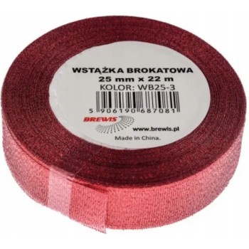 Wstążka brokatowa czerwona 25mm WB25-3 BREWIS