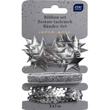 Zestaw tasiemek 3x1m SREBRNY Satin Gold INTERDRUK
