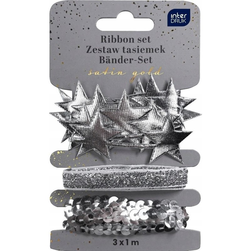 Zestaw tasiemek 3x1m SREBRNY Satin Gold INTERDRUK