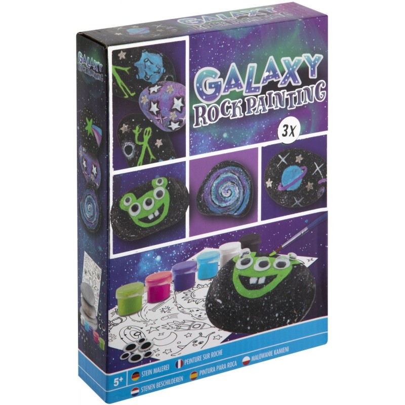 Zestaw do malowania kamieni GALAXY (3x Kamień, 6x Farbka, 1x Pędzelek, 1x arkusz z szablonami) 200058 MOXY