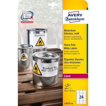 Etykiety Heavy Duty A4 63.5x33.9mm L4773-20 ZF 20ark AVERY ZWECKFORM