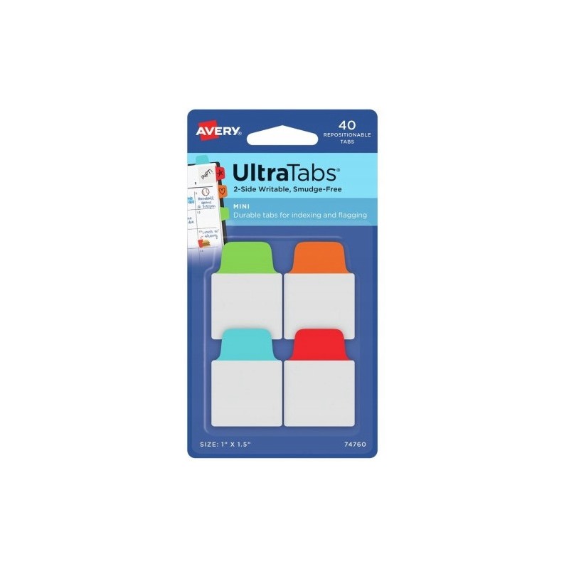 Zakładki indeksujące samoprzylepne 25,4x38,1mm przezroczyste z kolorową zakładką Ultra Tabs 74760 AVERY ZWECKFORM