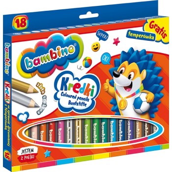 Kredki dla dzieci z glinki kaolinowej Zestaw 18 kredek + temperówka BAMBINO St.Majewski