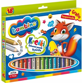 Kredki dla dzieci z glinki kaolinowej Zestaw 18 kredek + temperówka BAMBINO St.Majewski
