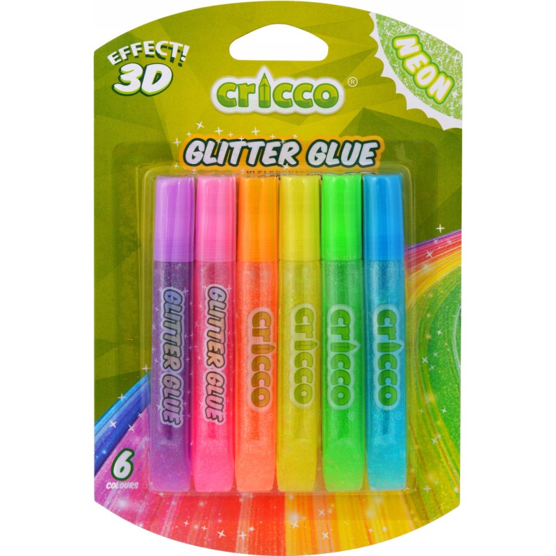 Klej brokatowy neonowy 10g. 6 kolorów CRICCO 3D CR950B6