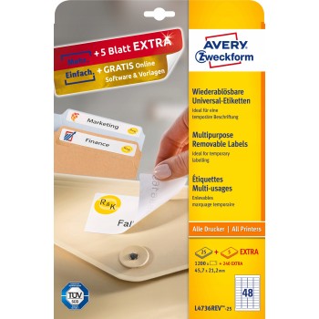 Etykiety A4 białe (25arkuszy)45.7x21.2mm L4736REV-25 AVERY ZWECKFORM