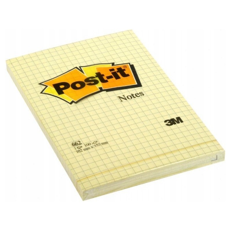 Bloczek samoprzylepny 102x152mm 100k żółty kratka 662 POST-IT UU009543230 3M