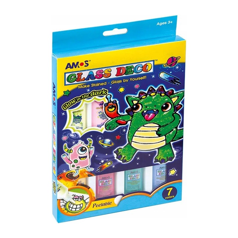 Farby witrażowe AMOS fluo gd22p07r - 22mlx7 kolorów 170-1049