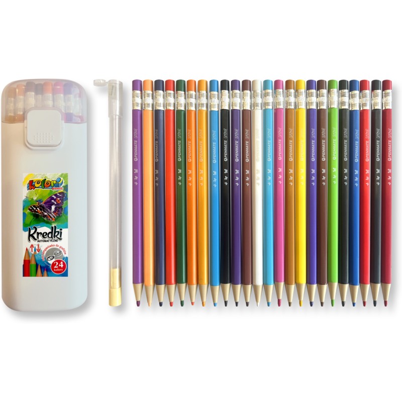 Kredki ołówkowe automatyczne 24 kolory + temperówka w tubie PENMATE Kolori TT8976