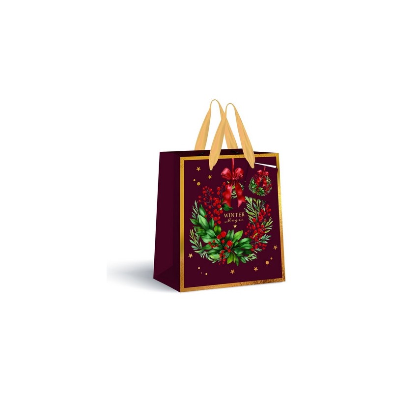 Torebka prezentowa mała Burgundy Boże Narodzenie 190g 18x23x10cm INTERDRUK