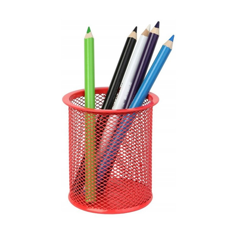 Kubek na długopisy NATUNA siatka czerwony okrągły 100x90mm (wys.xśr.)