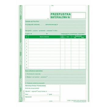 322-3 Przepustka materiałowa A5 o+1k MICHALCZYK i PROKOP
