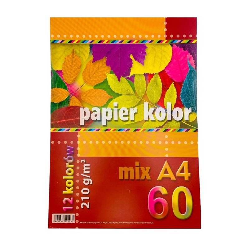 Papier A4 kolorowy mix 12 kol. 210g (60ark) KRESKA