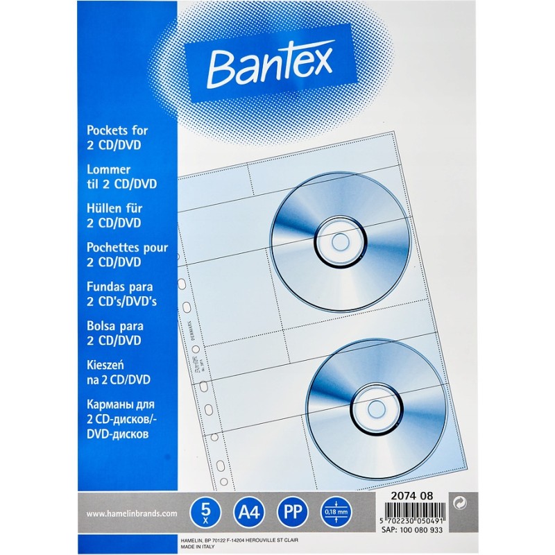 Koszulki groszkowe A4 na 2 płyty CD DVD 180mic 5 sztuk A4 100080933 BANTEX