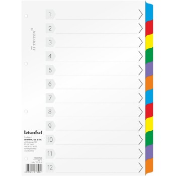Przekładki do segregatora A4 12 kart laminowane TRY-02-06 BIURFOL