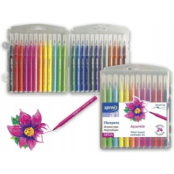 Flamastry pędzelkowe 24 kolory etui plastikowe SPREE art FLA-58124P-00101