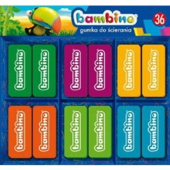 Gumki szkolne do ścierania mazania Display 36 sztuk BAMBINO St.Majewski