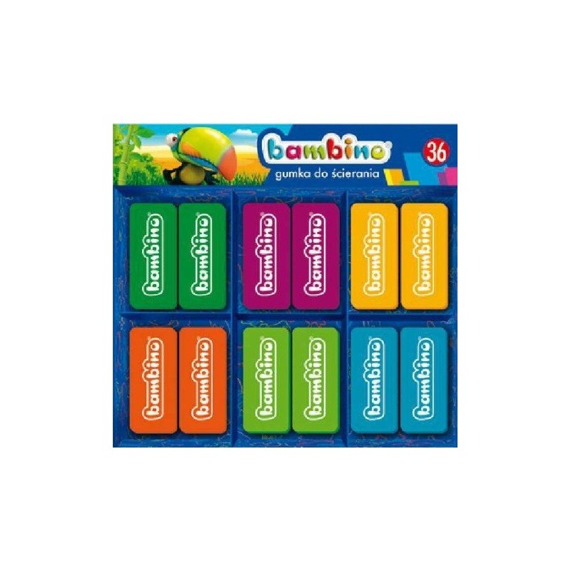 Gumki szkolne do ścierania mazania Display 36 sztuk BAMBINO St.Majewski