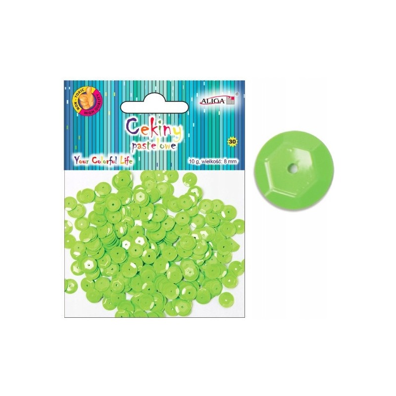 Cekiny pastelowe jasno zielone 8mm, 10g WMT-105(32) ALIGA