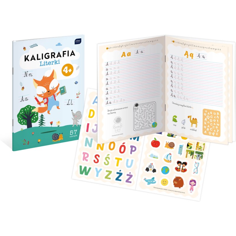 Kolorowanka A4 16k z naklejkami KALIGRAFIA + zadania INTERDRUK
