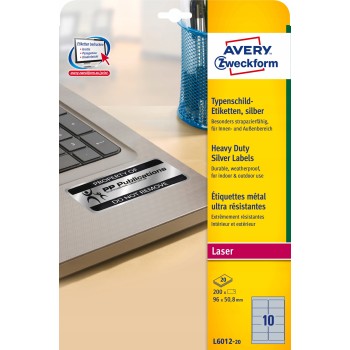 Etykiety Heavy Duty 96x50.8mm (20szt) srebrne poliestrowe L6012-20 AVERY ZWECKFORM